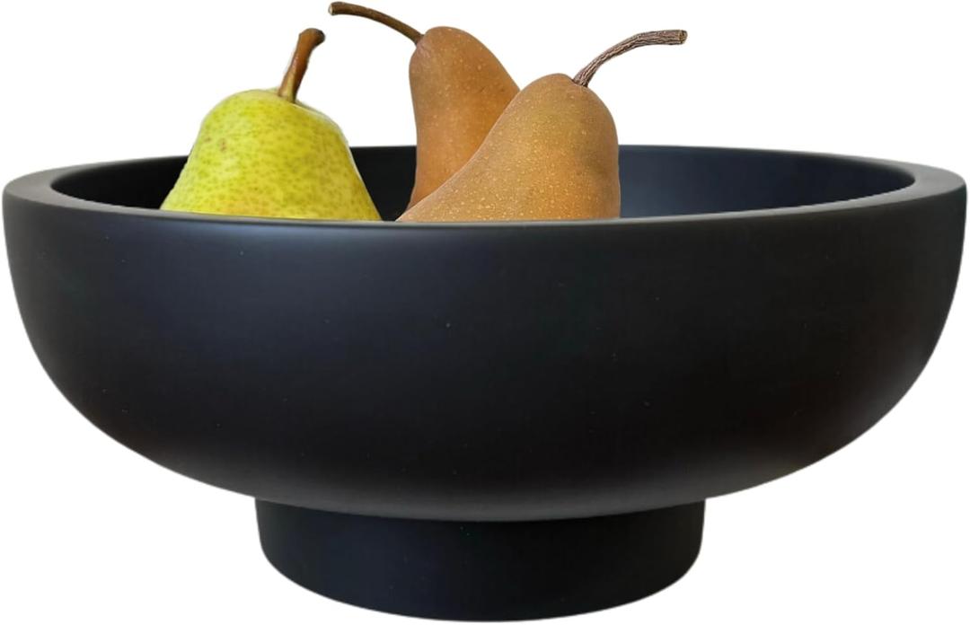 OAKOA Concrete Black Decorative Bowl for Home Decor - Black Fruit Bowl - Modern Pedestal Coffee Table Bowl for Entryway Table