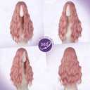 Haloo Pink Wigs with Curtain Bangs for Women - Long Wavy Middle Part Natural Looking Synthetic Hair Wig for Daily Party Cosplay Costume, 26 Inch
