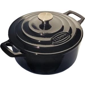 La Cuisine Enameled Cast Iron Dutch Oven Casserole Dish Pot with Lid 5 QT 10 Inches Dia. Matt Black Enamel Coating Interior, Glossy Black Exterior, Oven-Safe, Induction Cooktop Compatible, 26cm