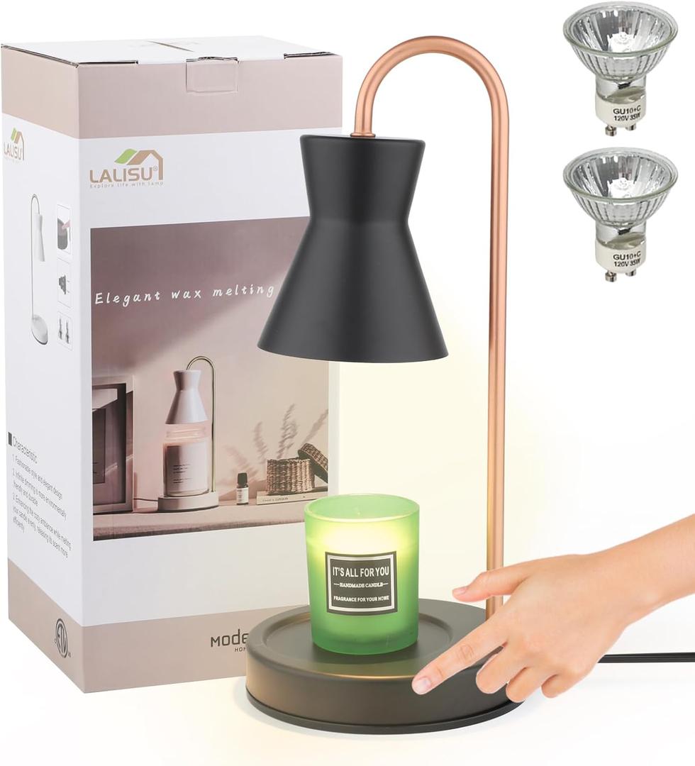 LALISU Dimmable Candle Warmer for Jar Candles, Electric Nightstand Lamp for Bedroom (2 Wax Warmer Bulbs) (Black)
