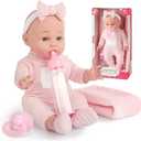 12'' Baby Doll in Gift Box - Toddler Baby Doll Set with Pacifier, Feeding Bottle, Blanket | Great Gift for 3+ Year Girls Pink