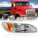 Headlights for Peterbilt 387 325 330 335 337 340 348 382 384 386 Truck High and Low Beam Bulb Right Passenger Side Headlamp (Right)