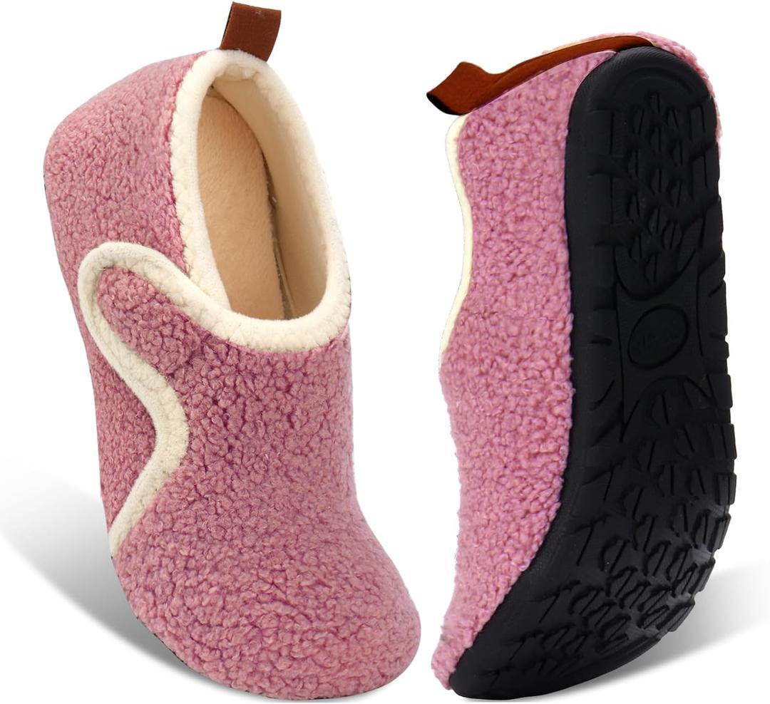 Ibeauti Womens Mens House Slippers Rubber Sole Indoor Slipper Socks Lightweight Fleece Lined Slip-on Barefoot Slippers (8.5-9.5 Women/6.5-7.5 Men, Purple)