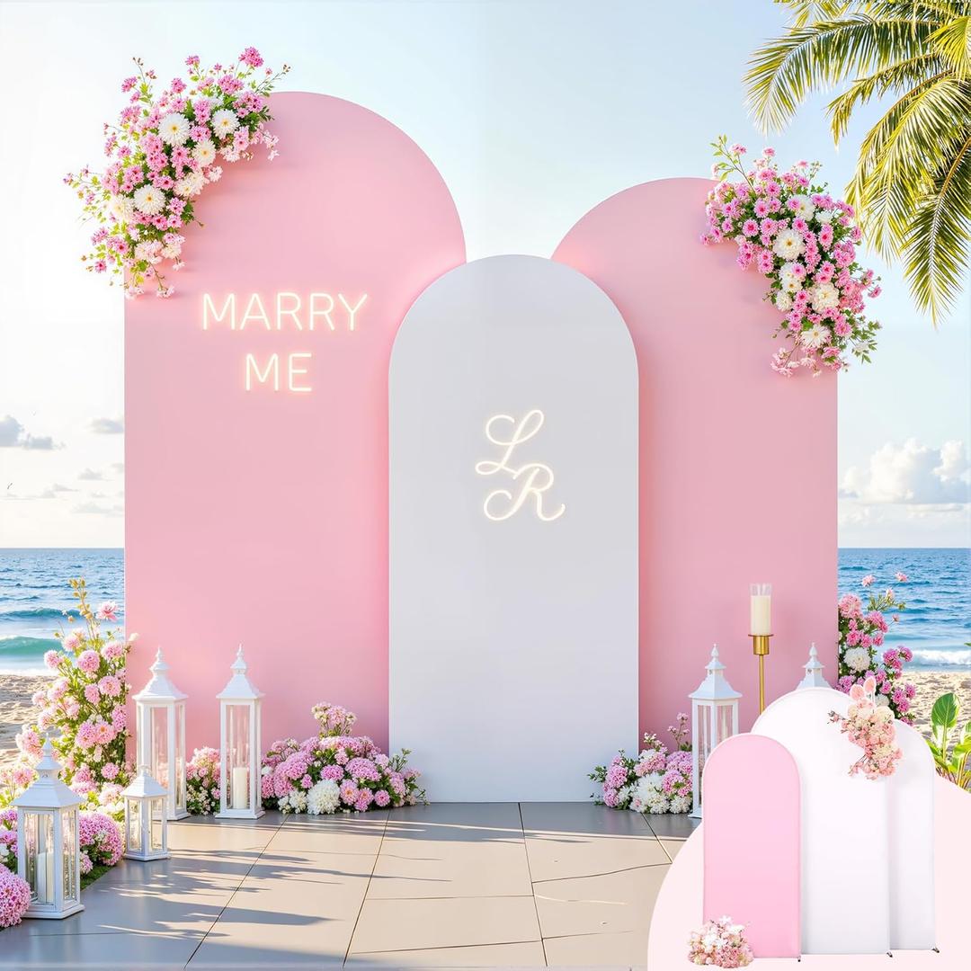 Arch Backdrop Cover White Pink Double-Sided Wedding Arch Covers Spandex Backdrop Stand Cover for Birthday Party Ceremony Bridal Baby Shower Banquet Decoration 6FT 6.6FT 7.2FT 3PCS