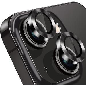 Compatible with iPhone 15 and 15 Plus Camera Lens Protector, Anti-Scratch Lens Cover 9H Tempered Glass Metal Camera Screen Protector Shockproof Camera Ring for iPhone 15 and 15 Plus- 2 Pcs Black