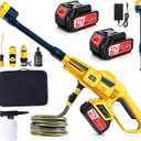 Cordless Pressure Washer Portable with 2 x 4000mAh Batteries,Jet Hawk - Max 652 PSI with 6 in 1 Spray Nozzles, 5m Hose, Soap Dispenser Bottle for Patio Cleaning and Car Washing, Yellow And Black