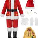 ReliBeauty Kids Santa Costume, 9 PCS Deluxe Toddler Boy Velvet Christmas Outfit for Halloween Cosplay (8-9/140, Red)