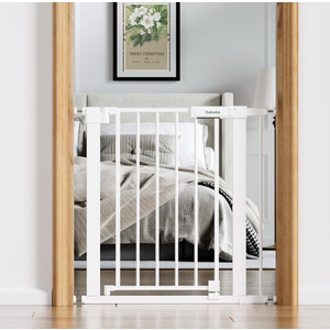 Babelio 26-31 in Baby Gate for Stairs, PressGuard Pet Gate with Wide Door | Pressure/Wall Mount, Dual Lock with Indicator, Auto Close, Heavy Duty, Easy Install for Doorways, Kitchens, Hallway, White