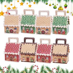 Christmas Cookie Containers - Holiday Goodie Package with Handle | Christmas Wrapping Containers,for Party Gathering Home Office Centerpiece Dessert Favor Cookie Candy