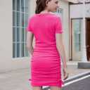 OYOANGLE Girl's Textured Drawstring Side Ruched Short Sleeve Bodycon Pencil Short Dress (Pink)