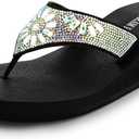 DREAM PAIRS Women's Rhinestone Platform Wedge Flip Flops Summer Beach Comfortable Thong Sandals,Size 8,Multi Flower,SDFF2401W