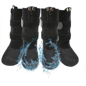 Waterproof Grip Dog Shoes,Anti-Slip Dog Socks Boots,Zipper Dogs Booties Paw Protectors for Hardwood Floor,Indoor and Outdoor for Small Medium Large Dogs Black (Size 4)