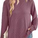 BAISHENGGT Women's Ribbed Sweatshirts Crewneck Casual Long Sleeve Loose Fit Stretchy Fall Tunic Tops (S)