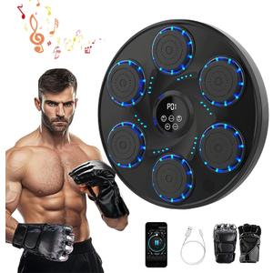 Music Boxing Machine for Adults Kids Large Size Interactive Punching Pad Trainer with Boxing Gloves Wall Mounted Electronic Musical Boxing Machine,9 Modes & 9 Speeds (Black)