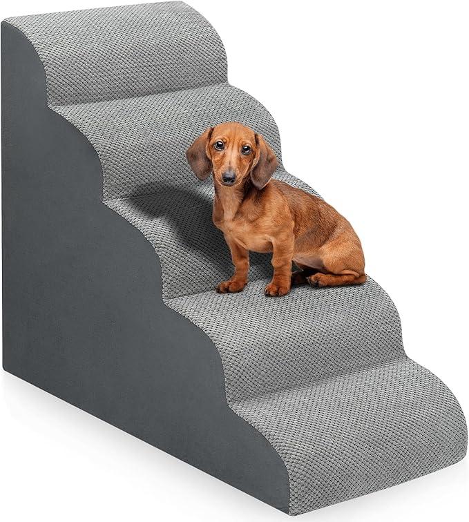Dog Stairs for Bed 28.7”H, 5-Step Dog Ramp, Non-Slip Sturdy Pet Steps for Small Dogs & Cats to get on High Bed or Couches, Grey