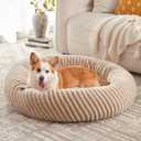 MIXJOY Dog Bed Medium Size Dogs, Washable Medium Dogs Bed with Removable Cover, Cozy Donut Dog Ded Fluffy Plush Faux Fur Pet Bed with Anti-Slip Bottom, 30"x30"x8", Beige