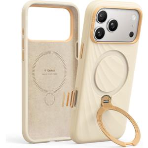 TORRAS Q3 Wind Flow for iPhone 17 Pro Case Silicone, Fit for MagSafe, Magnetic 360 Spin Stand with Camera Control, Liquid Silicone Rubber Soft Phone Case for iPhone 17 Pro 6.3'', Cream Sand