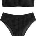 ZAFUL Women's High Cut Bandeau Bikini Set Strapless Solid Color 2 Pieces Bathing Suit Swimsuit, Large