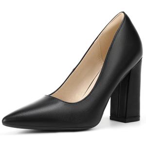IDIFU IN4 Women's Pumps - Closed Toe Heels with Chunky Block Heels - Thick Pointed Toe Dress Shoes for Women - Wedding, Prom, Bridal, Office, Business - Comfortable, Formal, Fashion, Classic Pumps (9, Black Pu)