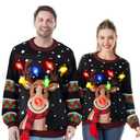 JOYIN Ugly Christmas Sweater Women Men Couples, LED Light Up Ugly Christmas Sweater Kids 2025 Reindeer(Black, Large)