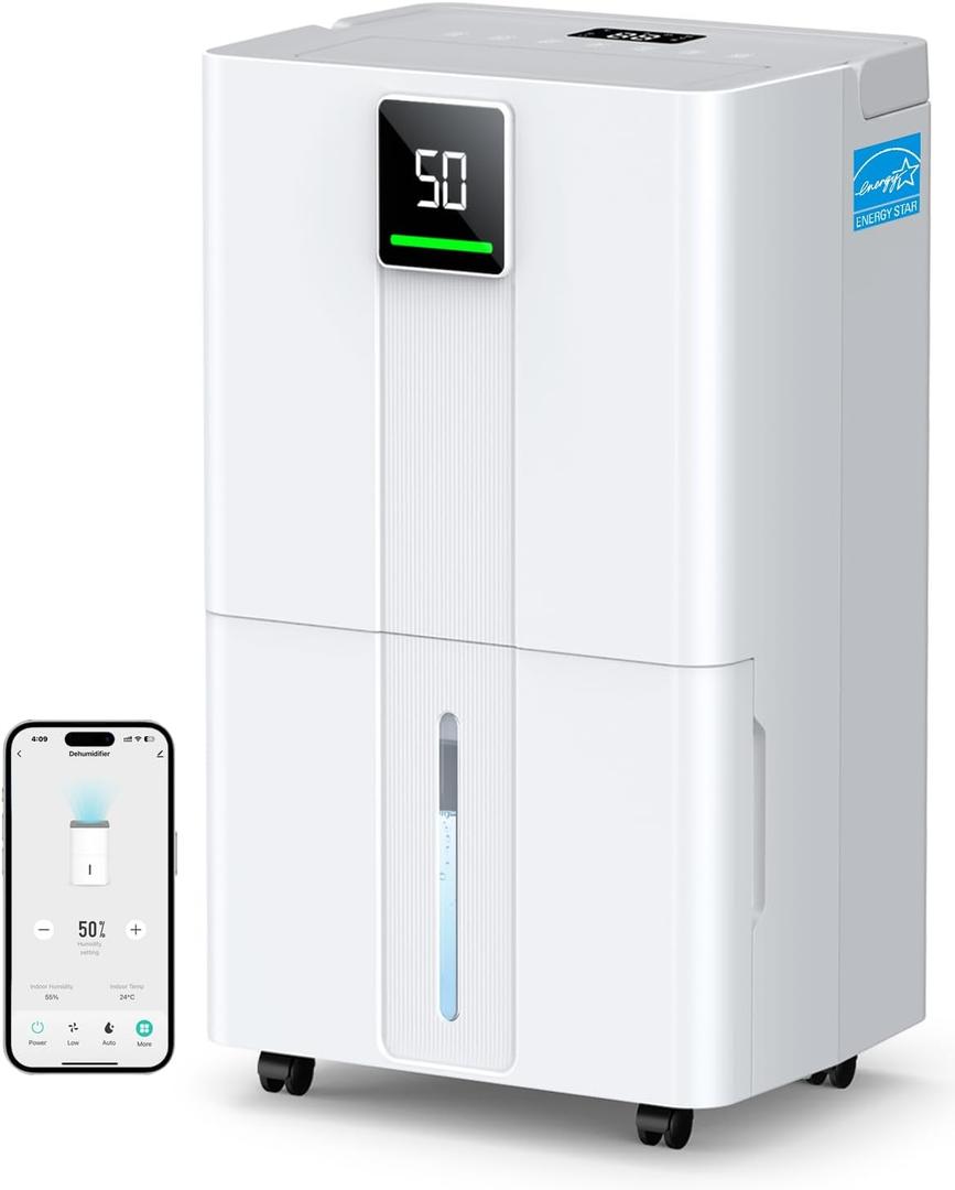 Max 100 Pint 6000 Sq.Ft Energy Star Wi-Fi Dehumidifier for Basement