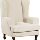 Turquoize Wingback Chair Covers 2 Piece Wing Chair Slipcover Stretch Slipcovers for Wingback Chairs Wing Chair Cover Spandex Jacquard Fabric with Elastic Bottom Non-Slip Furniture Cover, Ivory