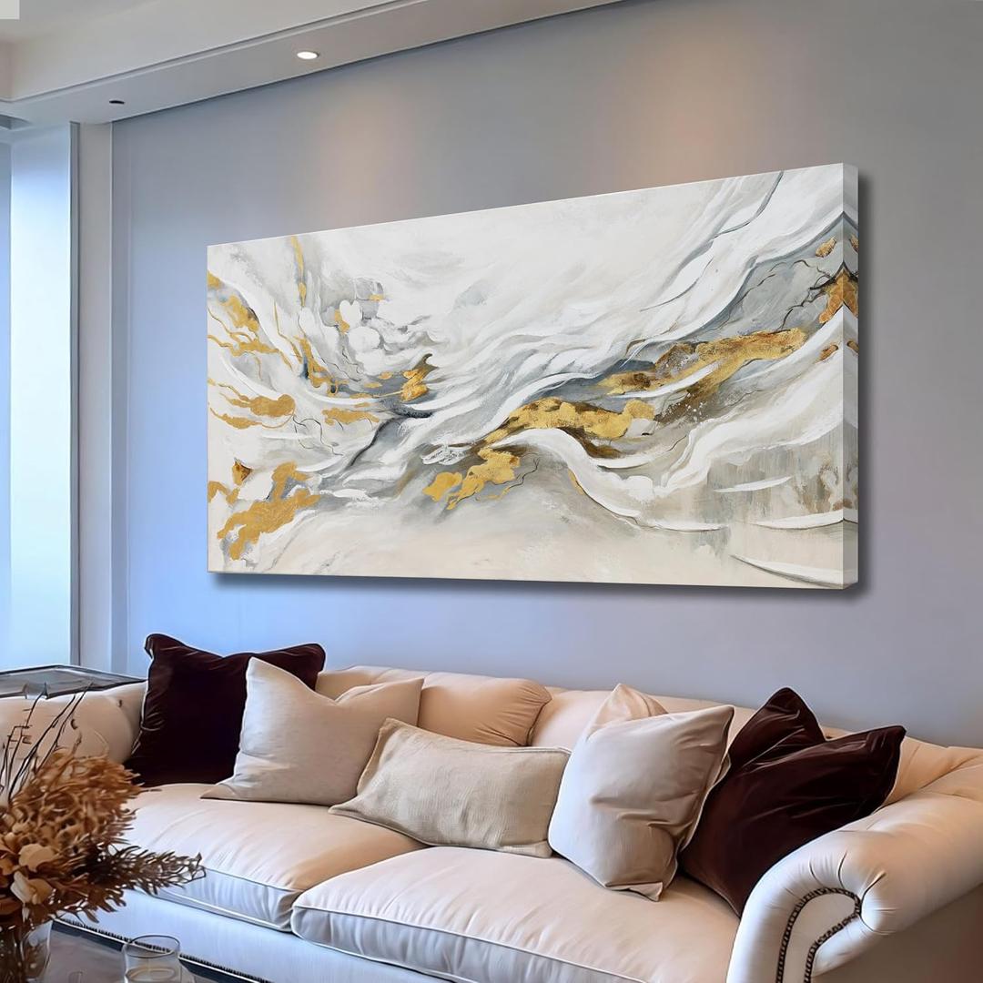 JBD JIETUAN Abstract Wall Decor Gold Wall Art for Living Room Modern Aesthetic Artwork Minimalism Camvas Painting Bedroom Decor Wall Hanging 24×48 Inches