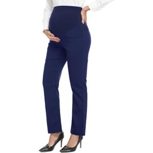 PACBREEZE Women's Maternity Pants for Work Over-Bump Pregnancy Casual Stretchy Straight Dress Pants with Pockets, L