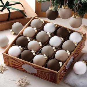 Hollowfly 21 Pcs Neutral Matte Christmas Ball Ornaments 2.4 Inch Rustic Boho Cream Beige Tan Brown Xmas Bulbs Ornament Vintage Xmas Baubles Modern Christmas Decor for Tree Farmhouse Decor