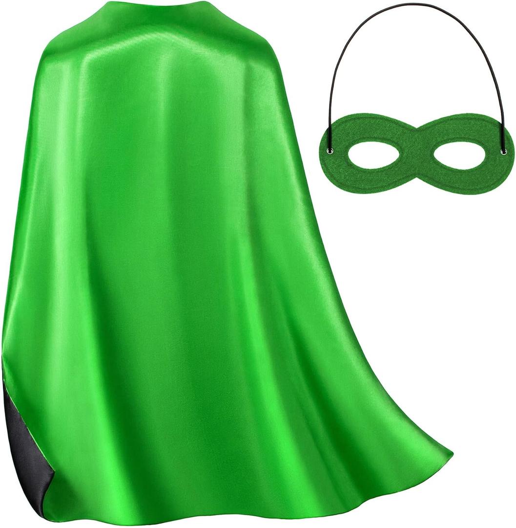 Double-Sided Superhero Capes and Masks for Kids - Perfect for Christmas, Halloween, Cosplay, and Parties (Green & Black)