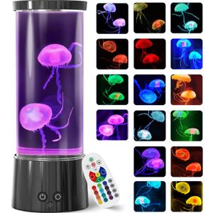 FBSPORT Jellyfish Lamp, Jellyfish Night Aquarium Tank Night Light 17 Color Changing with Remote Control for Kids Adults Home Office Decor Table Lamp Gifts for Christmas(Black, 8.6 inch)