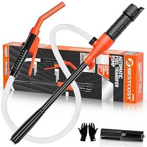 Electric Fuel Transfer Pump, 2.4 GPM Portable Fluid Transfer Siphon Pump with Oil Pipeline, Battery Gas Pumps with 47 Inches Hose &Gloves for Car/ RV(Orange)