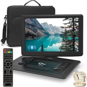 18" Portable DVD Player with Bluetooth Headset,15.6" HD Swivel Screen with Extra Carrying Bag,Support AV-in/Out and Multiple Disc Formats,High Volume Speaker,Black,[Not Support Blu-Ray]