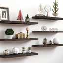 PHPH 24 Inch Wood Floating Shelves for Wall, Wooden Wall Shelves for Bedroom, Set of 6, Brown