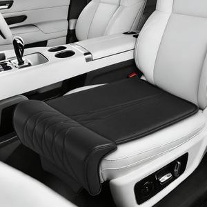 Car Seat Leg Extender Support Pad, Leather Leg Rest Pillow W/Breathable Perforations & Memory Foam, Anti-Wrinkle Surface Universal Car Seat Cushions Fit for Most Vehicles, Chairs, Black