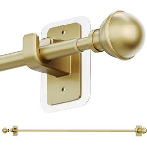 ENJOYBASICS No Drill Curtain Rods for Window 48 to 84 Inches, 5/8 Inch Diameter Renter Friendly Drapery Rod with Adhesive Brackets without Drilling, Adjustable from 27 to 90 Inches, Gold