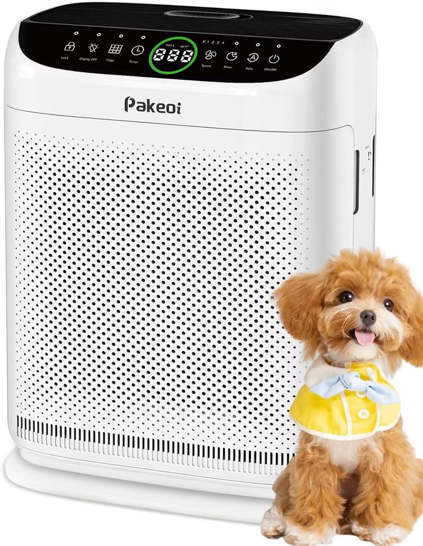 Air Purifiers for Home Large Room Up to 3000 Ft With Double Air Intake,PAKEOI HEPA Air Purifier for Bedroom With Washable Pre-Filters, Remote Control, 15dB Sleep Mode,Air Cleaner for Pets Dust, White