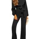 Happy Sailed Womens Loose Short Sleeve Belted Wide Leg Pant Romper Jumpsuit Business Casual One Piece Outfits L