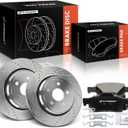 A-Premium 13.78 inch (350 mm) Rear Drilled and Slotted Disc Brake Rotors + Ceramic Pads Kit Compatible with Select Jeep and Dodge Models - WK2 Series Grand Cherokee 2018-2020, Durango 2017-2020