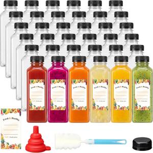 Moretoes 42pcs 16oz Plastic Juice Bottles with Caps, Reusable Juicing Bottles with Lids, Clear Containers for Smoothies and Other Beverages