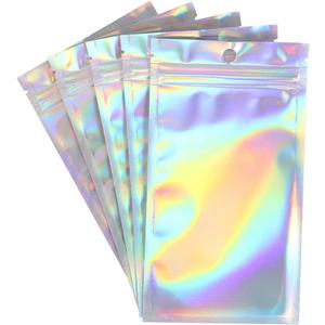 AKAMI 100 Pcs Resealable Smell Proof Bags - 4x6 Inches Mylar Bags Resealable Clear Ziplock Holographic Rainbow Color