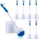 Tioncy 6 Pack 14.96 Inches Toilet Brush with Holder Toilet Bowl Brush and Caddy Set Stiff Bristles Scrubber for Bathroom Cleaning Supplies (Blue,White)