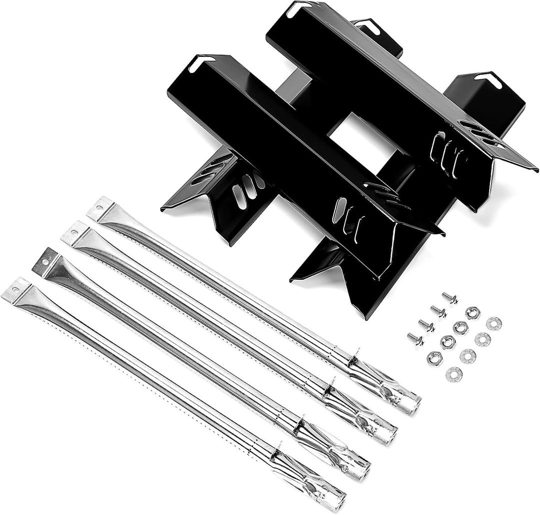 Uniflasy Grill Replacement Parts for Dyna-Glo DGF493BNP DGB494SPB DGB495SDP DGB495SDP-D, Backyard BY14-101-001-02 GBC1460W GBC1461W, Stainless Steel Burner Tube, Porcelain Steel Heat Plate, 4 Pack