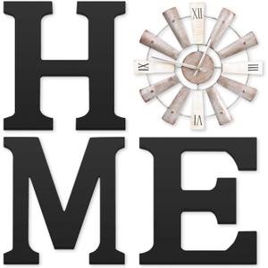 Farmhouse Home Signs with Windmill Clock Wall Decor Rustic Home Letters Wall Art for Living Room Kitchen Entryway Dining Room Bedroom (black)