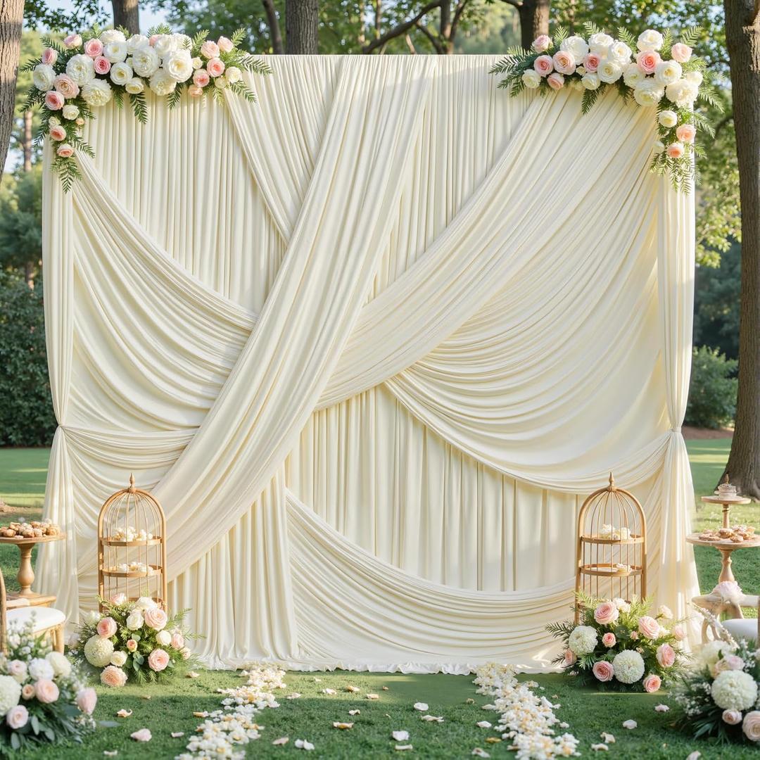 20ft12ft Ivory Backdrop Curtain for Wedding Parties, 4 Panels Wrinkle Free Polyester Photo Backdrop Drapes Back Drop Cloth for Birthday Photography Background (W5' x H12'(4 panels))