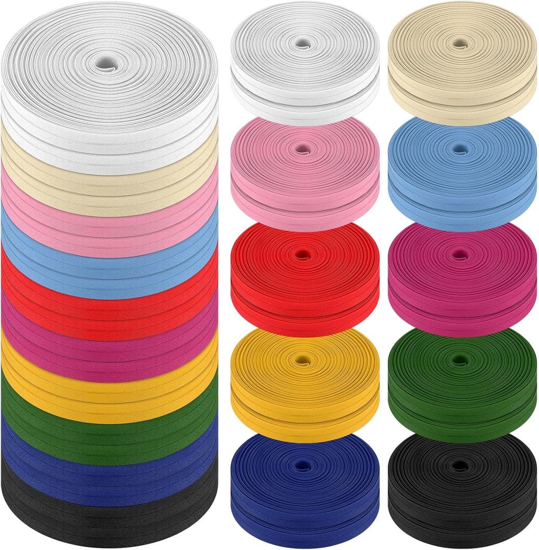 SATINIOR 20 Rolls 12mm 1/2" Single Fold Bias Tape 100% Polyester Mix 10 Colors Each Color 18 Yards for Sewing, Piping, Binding, Hemming