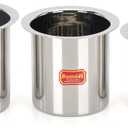 Sumeet Stainless Steel Ganj/Milk Boiler/Milk Pot/Long Tapeli Set of 3 Pieces (400ml, 550ml, 750ml), Silver