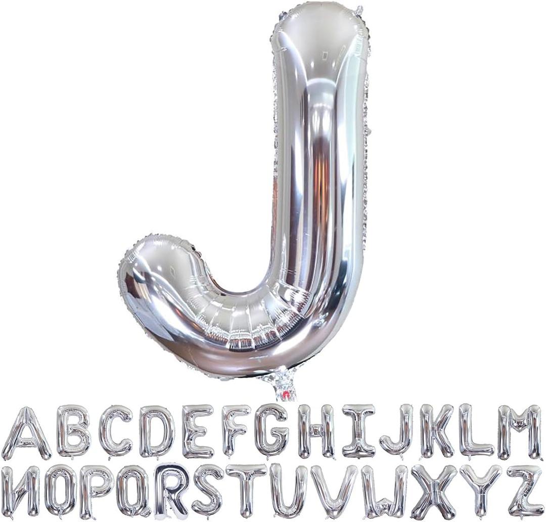 Silver Letter J Balloons 40 inch Large Alphabet J Balloons Silver Helium Foil Letter Balloon Banner for Birthday Party Anniversary Wedding Decoration (Silver-j)