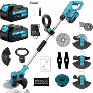 Weed Eater Battery Powered, 21V Electric Weed Wacker Cordless, with 2X 4.0Ah Battery, Cordless Weed Wacker 3 Types of Cutting Blades, for Lawn Yard Garden (blue)