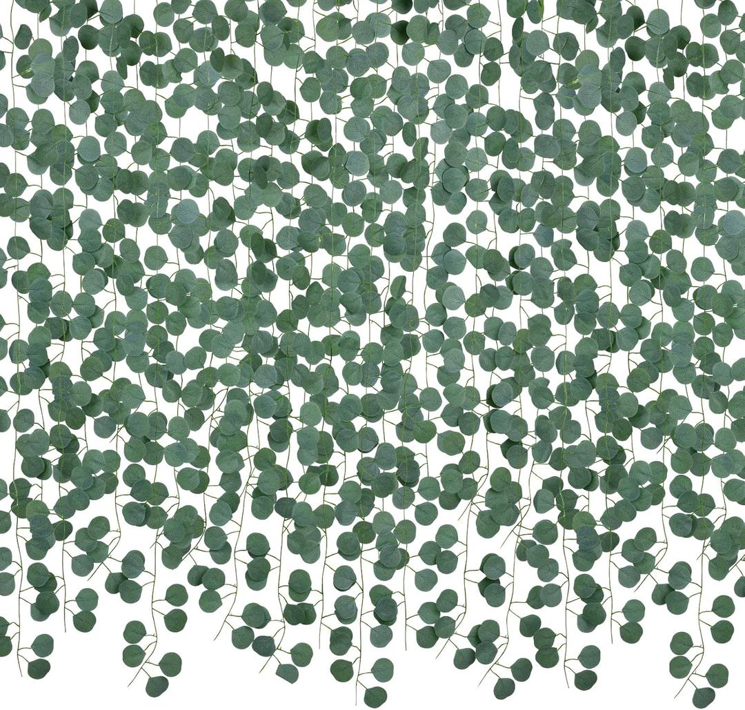 DearHouse 86 Feet 12 Strands Artificial Eucalyptus Leaf Plants Vine Hanging Eucalyptus Garland for Home Kitchen Office Wedding Wall Decor